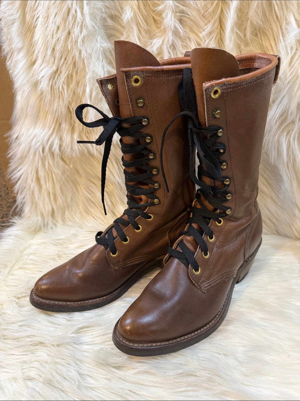 Vulcan Women’s Brown Leather Lace-Up Mid-Calf Boots -Women’s Size 7M